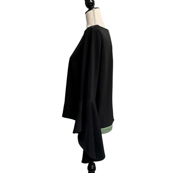 Carmen Marc Valvo Black Ruffle Bell Sleeve Blouse Sz 6 Elegant Statement Top NWT - Picture 7 of 14